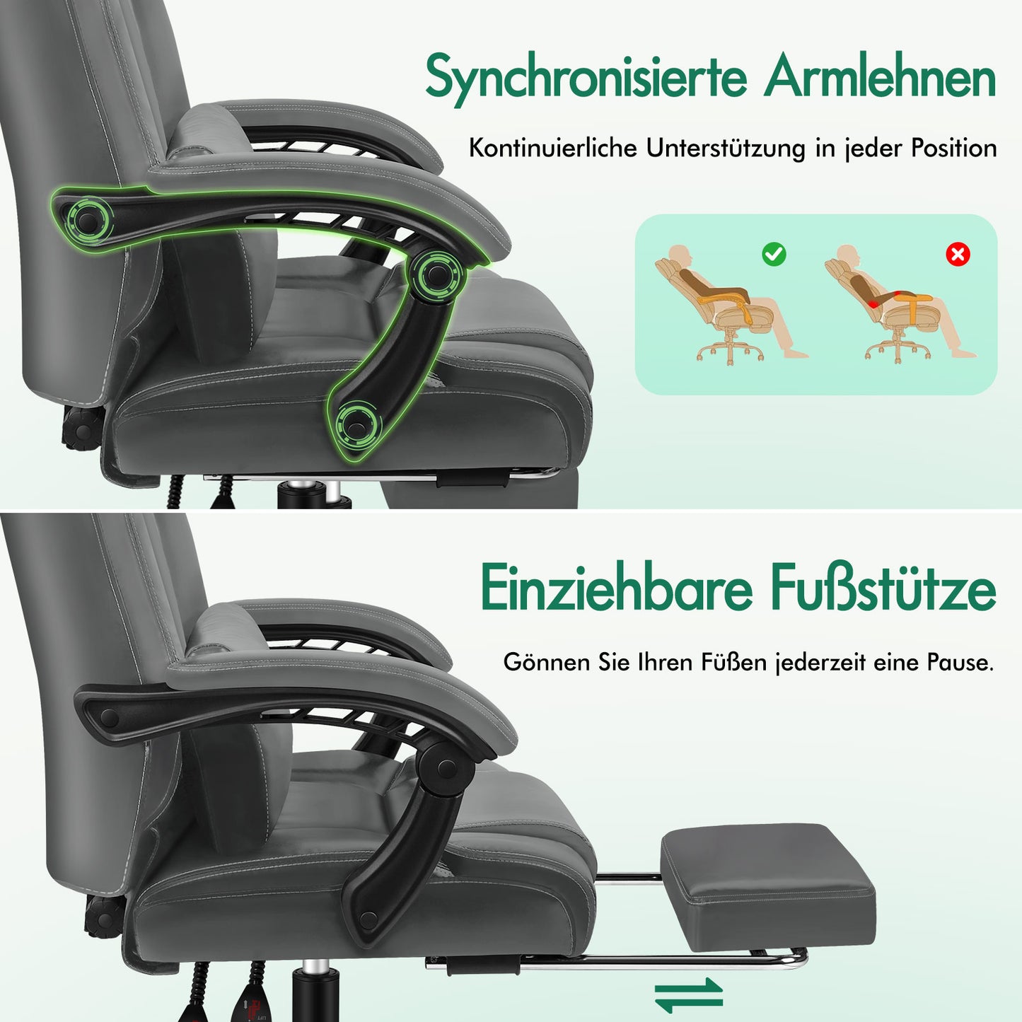 Silla de oficina ALFORDSON ejecutiva para juegos de ordenador, asiento de cuero sintético, reclinable, color gris