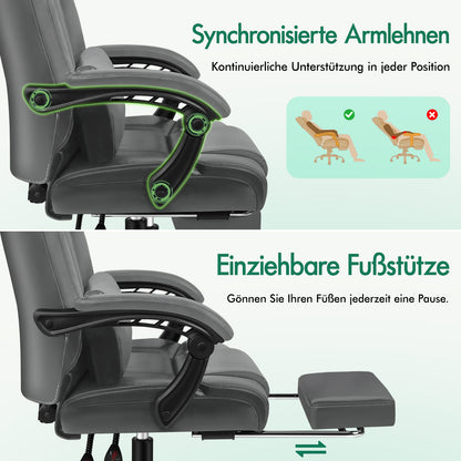 Silla de oficina ALFORDSON ejecutiva para juegos de ordenador, asiento de cuero sintético, reclinable, color gris