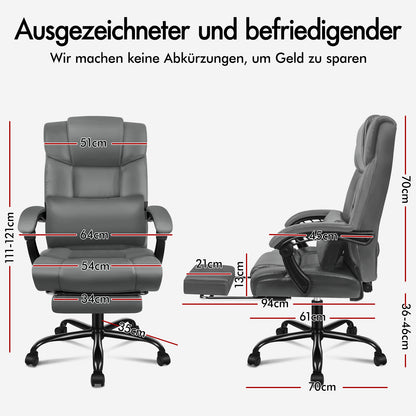 ALFORDSON Bürostuhl Exekutive Computer Spielen PU-Ledersitz Recliner Grau