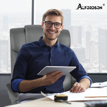 Silla de oficina ALFORDSON ejecutiva para juegos de ordenador, asiento de cuero sintético, reclinable, color gris