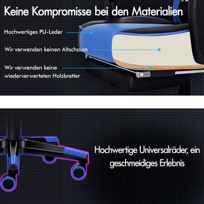 ALFORDSON Gaming-Stuhl Bürostuhl Dicke Polsterung Fußstütze Exekutive Blau