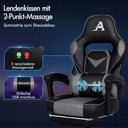 ALFORDSON Gaming-Stuhl Bürostuhl Dicke Polsterung Fußstütze Exekutive Grau