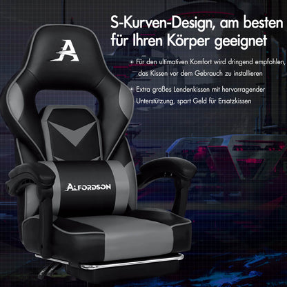 ALFORDSON Gaming-Stuhl Bürostuhl Dicke Polsterung Fußstütze Exekutive Grau