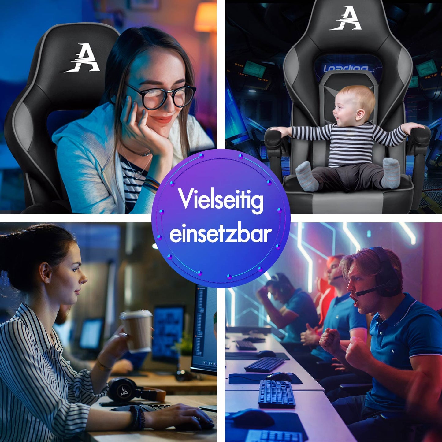 ALFORDSON Gaming-Stuhl Bürostuhl Dicke Polsterung Fußstütze Exekutive Grau