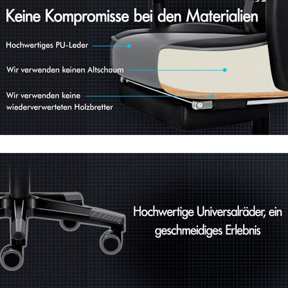 ALFORDSON Gaming-Stuhl Bürostuhl Dicke Polsterung Fußstütze Exekutive Grau