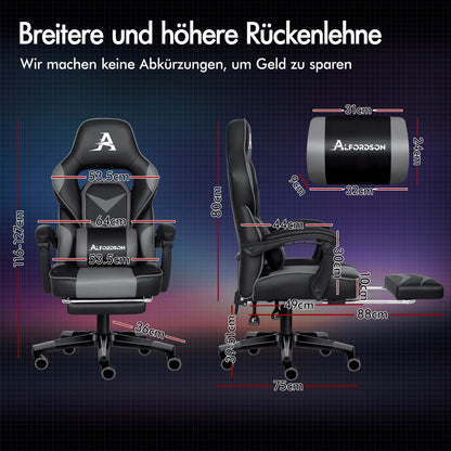 ALFORDSON Gaming-Stuhl Bürostuhl Dicke Polsterung Fußstütze Exekutive Grau