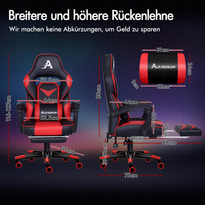 ALFORDSON Gaming-Stuhl Bürostuhl Dicke Polsterung Fußstütze Exekutive Rot