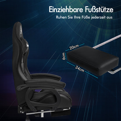 Silla gaming ALFORDSON con masaje de 2 puntos, silla de oficina con reposapiés, color negro