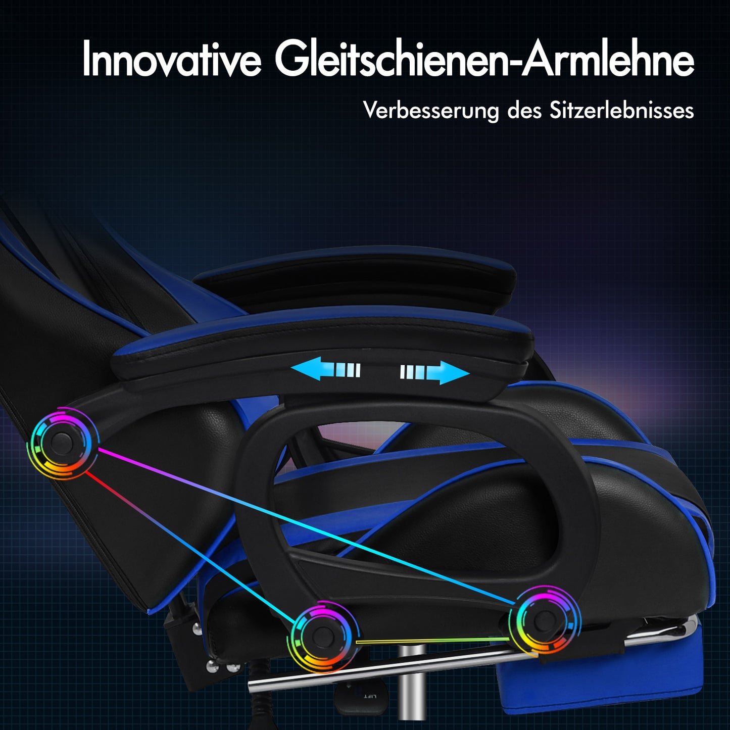 ALFORDSON Gaming Stuhl mit 2-Punkt Massage Bürostuhl mit Fußstütze Blau & Schwarz