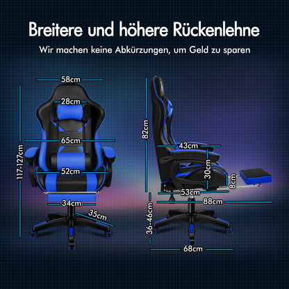 ALFORDSON Gaming Stuhl mit 2-Punkt Massage Bürostuhl mit Fußstütze Blau & Schwarz