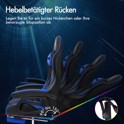 ALFORDSON Gaming Stuhl mit 2-Punkt Massage Bürostuhl mit Fußstütze Blau & Schwarz
