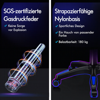 ALFORDSON Gaming Stuhl mit 2-Punkt Massage Bürostuhl mit Fußstütze Blau & Schwarz