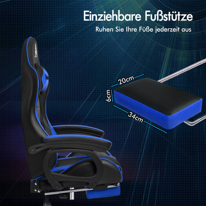 ALFORDSON Gaming Stuhl mit 2-Punkt Massage Bürostuhl mit Fußstütze Blau & Schwarz