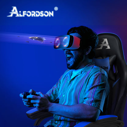 ALFORDSON Gaming Stuhl mit 2-Punkt Massage Bürostuhl mit Fußstütze Blau & Schwarz