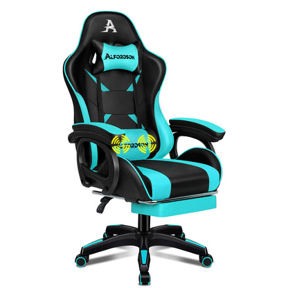 ALFORDSON Gaming Stuhl mit 2-Punkt Massage Bürostuhl mit Fußstütze