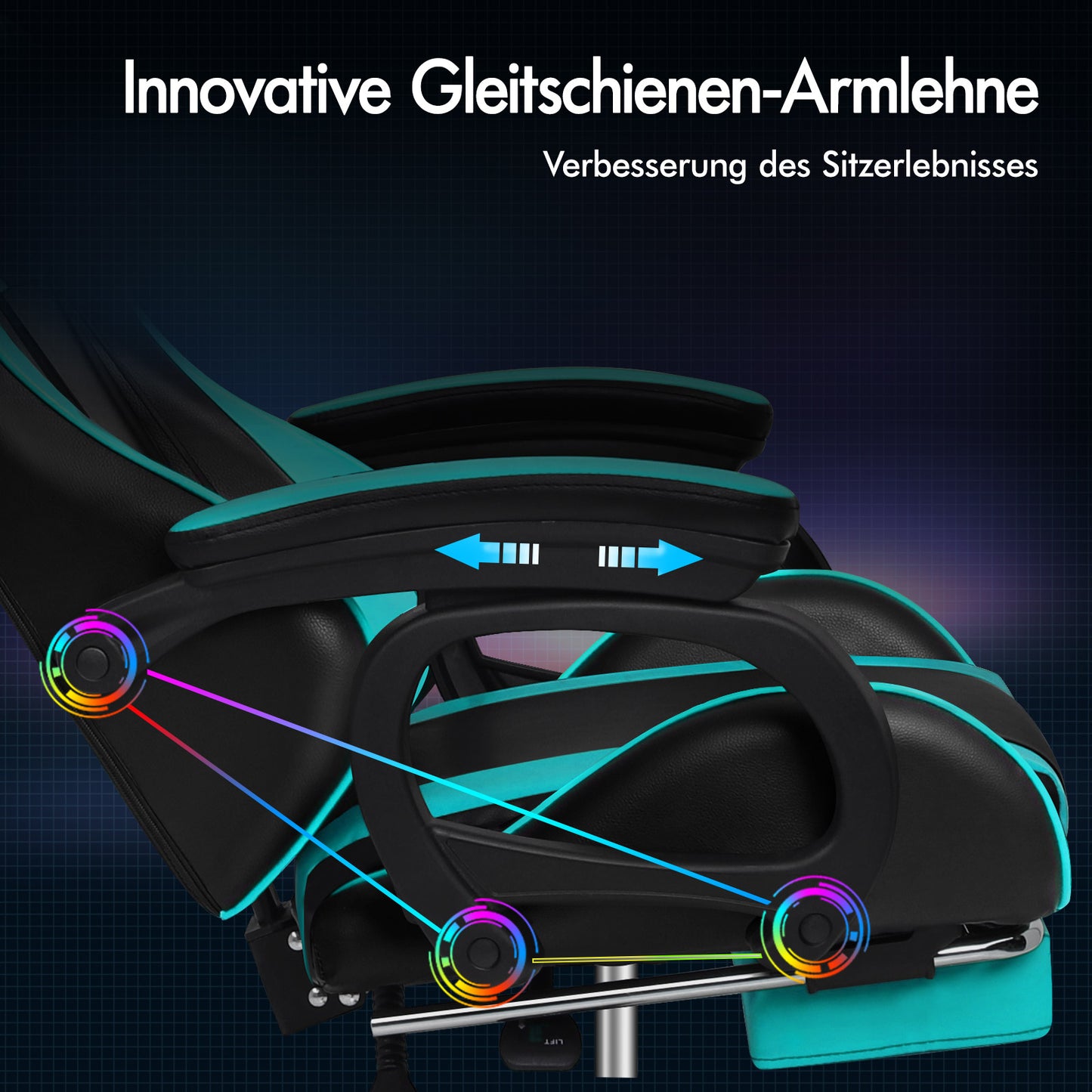 ALFORDSON Gaming Stuhl mit 2-Punkt Massage Bürostuhl mit Fußstütze Cyan & Schwarz