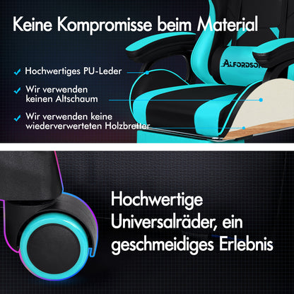 ALFORDSON Gaming Stuhl mit 2-Punkt Massage Bürostuhl mit Fußstütze Cyan & Schwarz