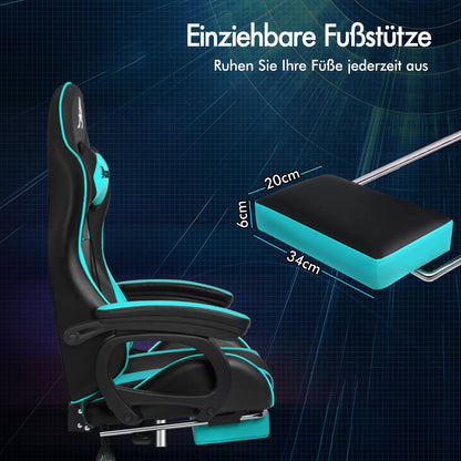 ALFORDSON Gaming Stuhl mit 2-Punkt Massage Bürostuhl mit Fußstütze Cyan & Schwarz