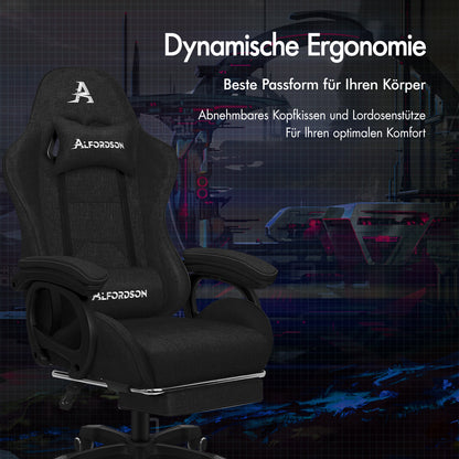 ALFORDSON Gaming Stuhl Büro Massage Computer Racing Stoff Sitz Fußstütze Schwarz