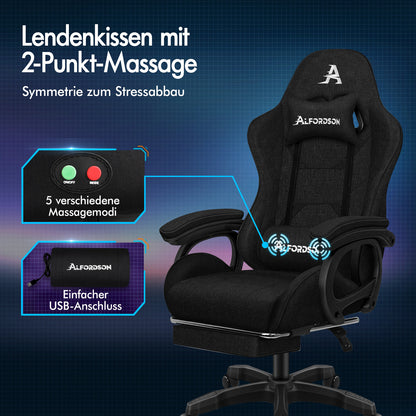ALFORDSON Gaming Stuhl Büro Massage Computer Racing Stoff Sitz Fußstütze Schwarz