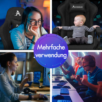 ALFORDSON Gaming Stuhl Büro Massage Computer Racing Stoff Sitz Fußstütze Schwarz