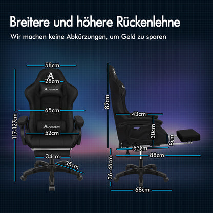 ALFORDSON Gaming Stuhl Büro Massage Computer Racing Stoff Sitz Fußstütze Schwarz