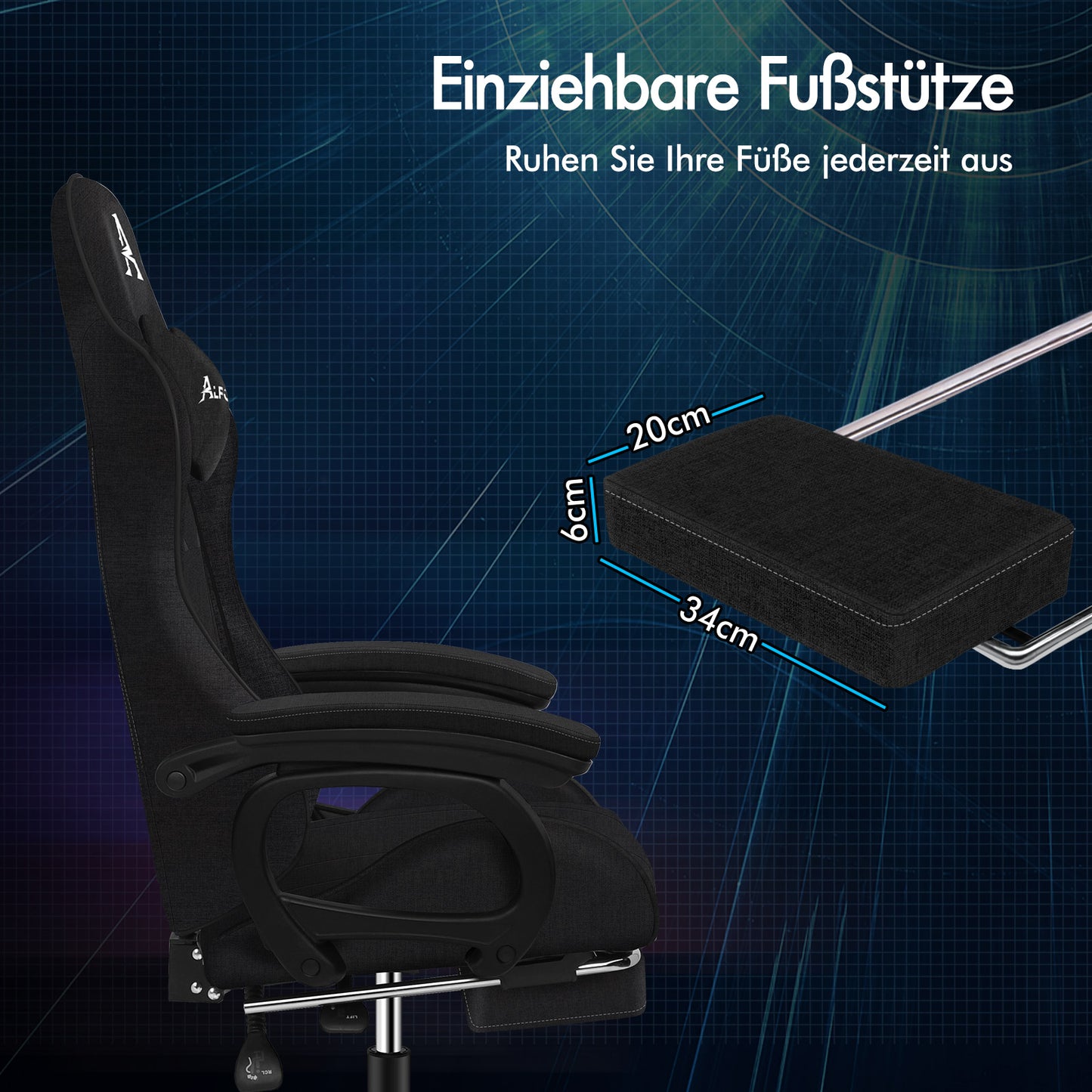 ALFORDSON Gaming Stuhl Büro Massage Computer Racing Stoff Sitz Fußstütze Schwarz