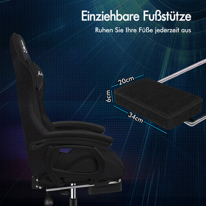 ALFORDSON Gaming Stuhl Büro Massage Computer Racing Stoff Sitz Fußstütze Schwarz