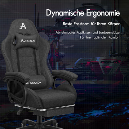 ALFORDSON Gaming-Stuhl Büro Massage Computer Stoff Rennsitz Fußstütze Grau