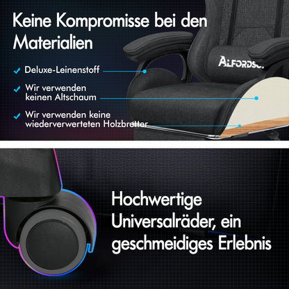 ALFORDSON Gaming-Stuhl Büro Massage Computer Stoff Rennsitz Fußstütze Grau
