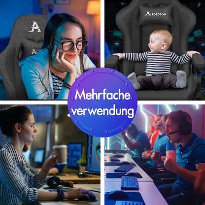 ALFORDSON Gaming-Stuhl Büro Massage Computer Stoff Rennsitz Fußstütze Grau