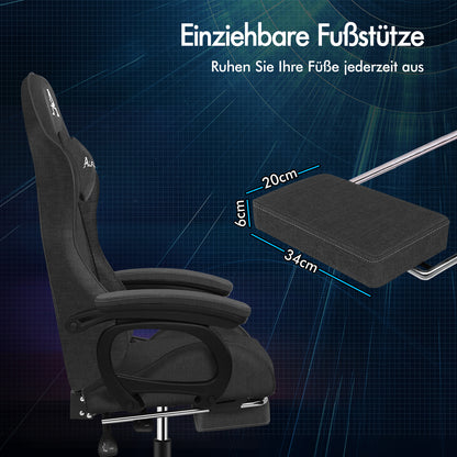 ALFORDSON Gaming-Stuhl Büro Massage Computer Stoff Rennsitz Fußstütze Grau