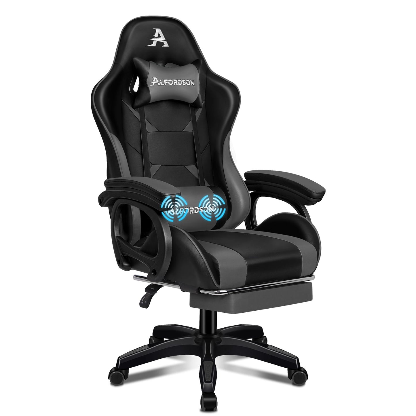 ALFORDSON Gaming Stuhl mit 2-Punkt Massage Bürostuhl mit Fußstütze