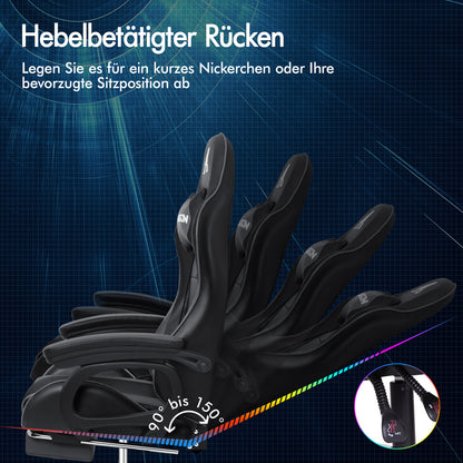 ALFORDSON Gaming Stuhl mit 2-Punkt Massage Bürostuhl mit Fußstütze Grau & Schwarz