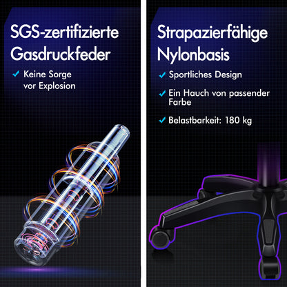ALFORDSON Gaming Stuhl mit 2-Punkt Massage Bürostuhl mit Fußstütze Grau & Schwarz