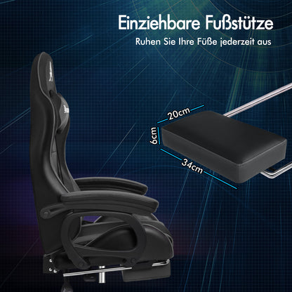 ALFORDSON Gaming Stuhl mit 2-Punkt Massage Bürostuhl mit Fußstütze Grau & Schwarz