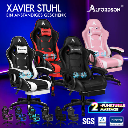 ALFORDSON Gaming Stuhl mit 2-Punkt Massage Bürostuhl mit Fußstütze