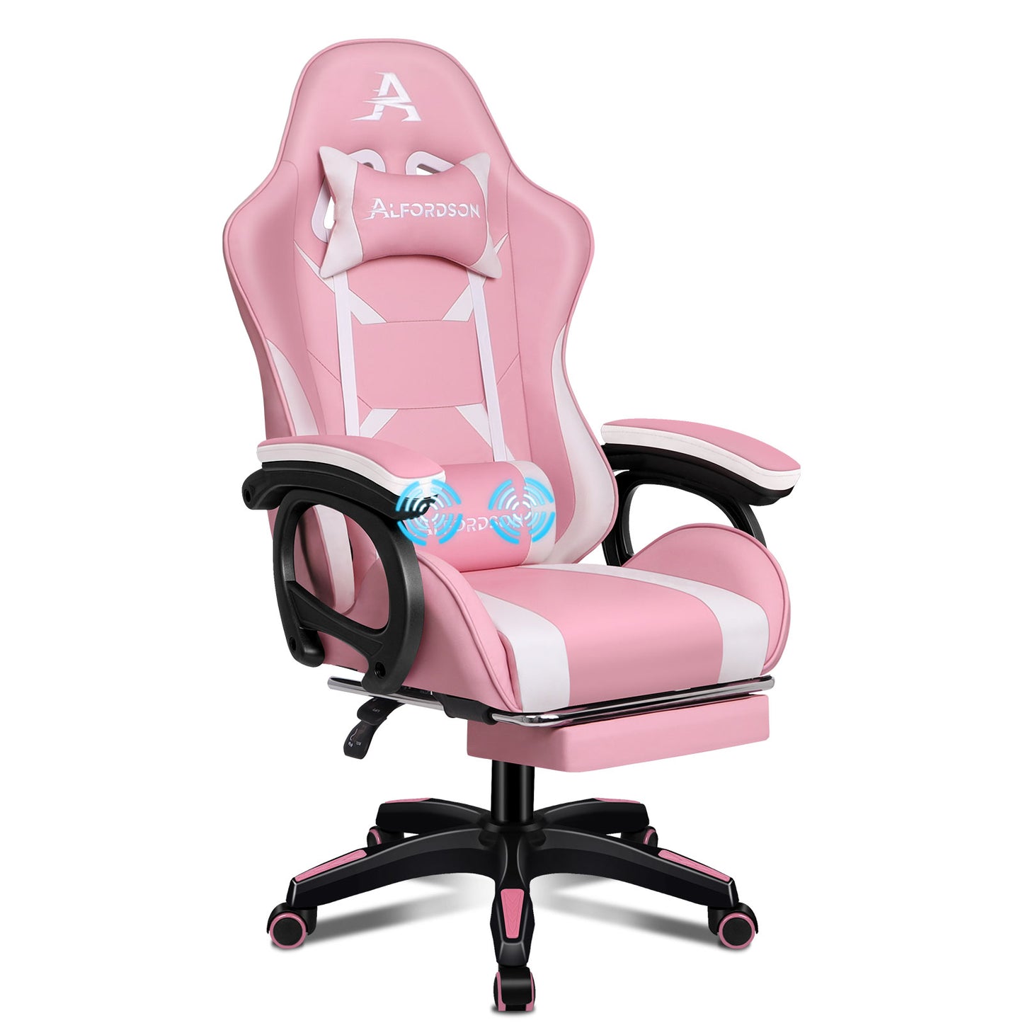 ALFORDSON Gaming Stuhl mit 2-Punkt Massage Bürostuhl mit Fußstütze