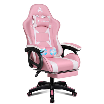 ALFORDSON Gaming Stuhl mit 2-Punkt Massage Bürostuhl mit Fußstütze