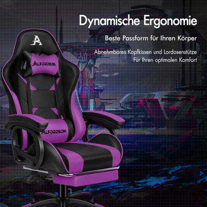 ALFORDSON Gaming-Stuhl 2-Punkt-Massage Bürostuhl Fußstütze Computerstuhl Lila