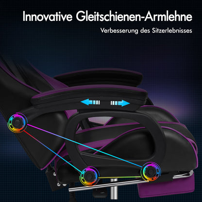 ALFORDSON Gaming-Stuhl 2-Punkt-Massage Bürostuhl Fußstütze Computerstuhl Lila