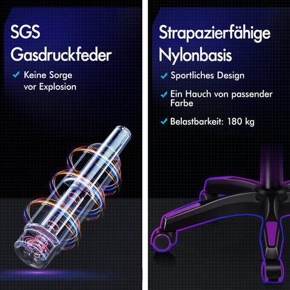 ALFORDSON Gaming-Stuhl 2-Punkt-Massage Bürostuhl Fußstütze Computerstuhl Lila