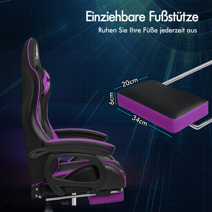 ALFORDSON Gaming-Stuhl 2-Punkt-Massage Bürostuhl Fußstütze Computerstuhl Lila