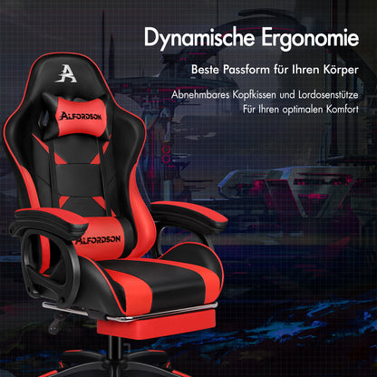 ALFORDSON Gaming Stuhl mit 2-Punkt Massage Bürostuhl mit Fußstütze Rot & Schwarz