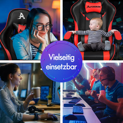 ALFORDSON Gaming Stuhl mit 2-Punkt Massage Bürostuhl mit Fußstütze Rot & Schwarz