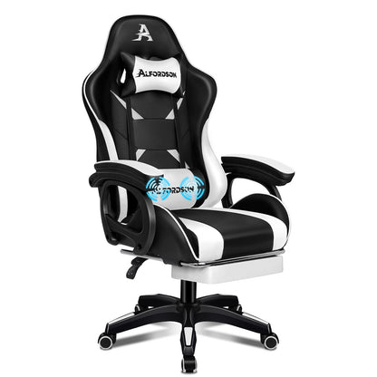 ALFORDSON Gaming Stuhl mit 2-Punkt Massage Bürostuhl mit Fußstütze