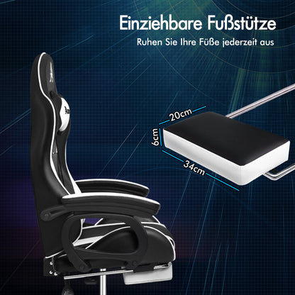 Silla gaming ALFORDSON con masaje de 2 puntos, silla de oficina con reposapiés, color blanco y negro