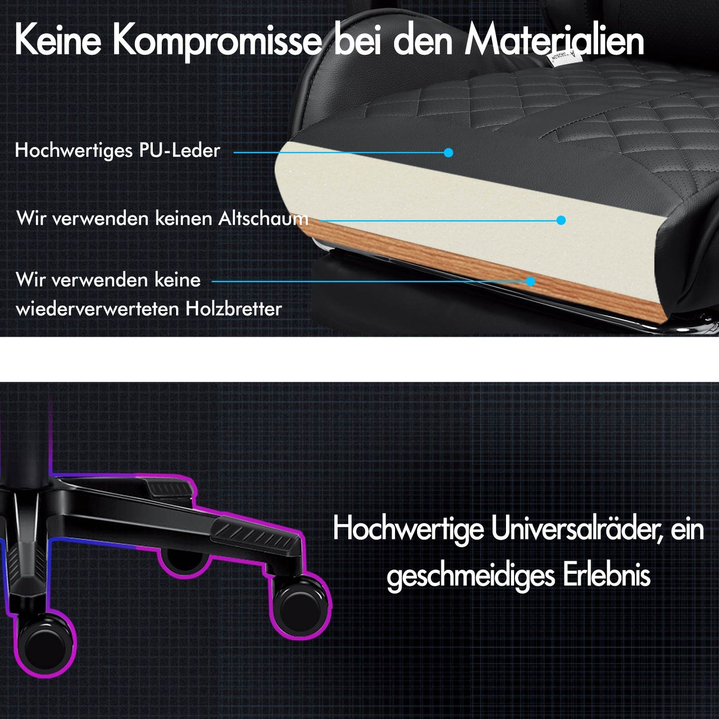 ALFORDSON Gaming Stuhl Office Racer Großes Lendenkissen Fußstütze Sitz Leder Schwarz