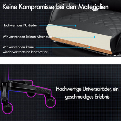 ALFORDSON Gaming Stuhl Office Racer Großes Lendenkissen Fußstütze Sitz Leder Schwarz