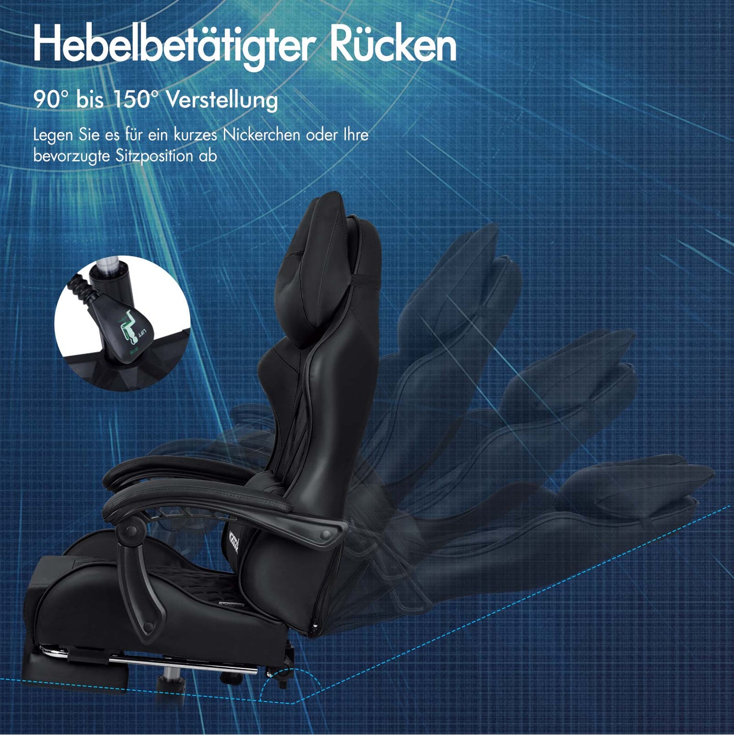 ALFORDSON Gaming Stuhl Office Racer Großes Lendenkissen Fußstütze Sitz Leder Schwarz